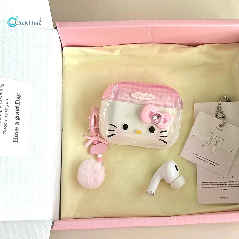 【ส่งจากไทย เคสหูฟัง pro2】 เคสใสการ์ตูนนูน Bow Kitty หูฟังป้องกันกรณี Anti Drop Soft Case เหมาะสําหรับ Airpods Pro2 Airpo