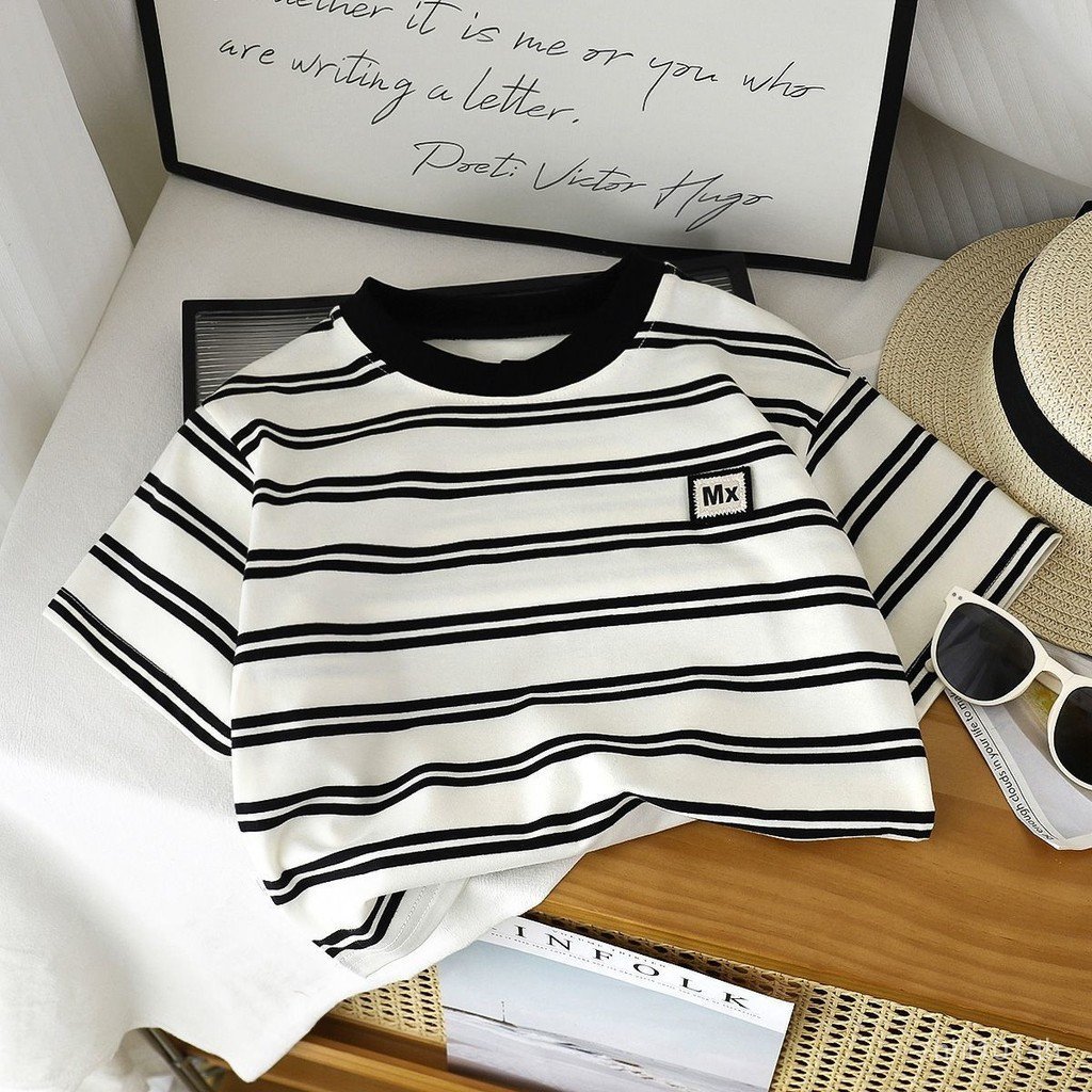 เสื้อยืดแขนสั้นสำหรับเด็กผู้ชาย อายุ 1-12 ปี อารมณ์แบบเกาหลี ลายสนุกๆ