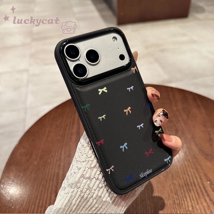 ใช้งานร่วมกับ iPhone 17 16 15 14 13 12 11 Pro Max X Xr Xs Max 7 8 Plus SE2020 เคสโทรศัพท์ Ins น่ารักสีสันโบว์หนังนุ่มปกหลัง