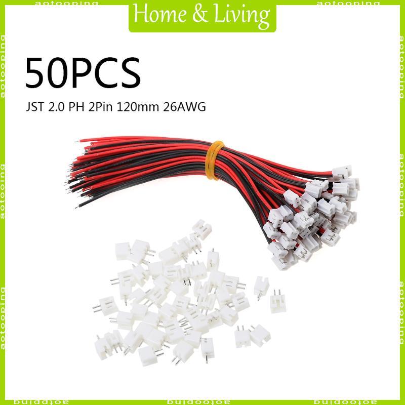 AOTOO 50 ชุด Mini Micro JST 2 0 PH 2-Pin Connector ปลั๊กสายไฟ 120 มม. 26AWG