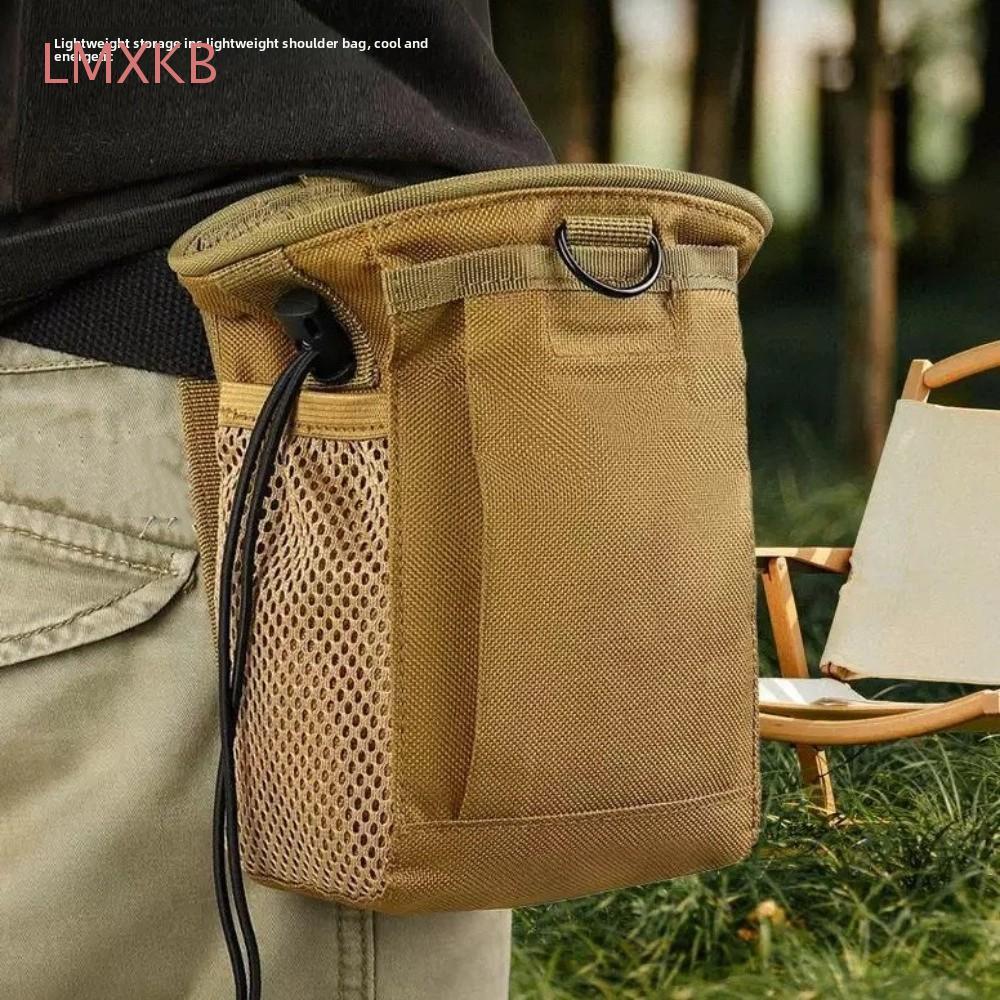 LMXKB Drastring Fanny Pack ขนาดปรับได้, กระเป๋าคาดเอวสำหรับโทรศัพท์มือถือทำจากไนลอน สีกากี ทนทาน เหมาะสำหรับการฝึกอบรมและใช้งานหลากหลาย