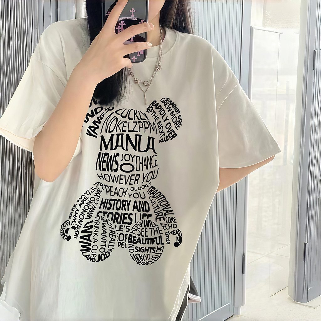 (ผ้าฝ้าย 100%) Luvoro 2025 เสื้อยืด เสื้อยืดสีดำและสีขาวยาวข้อศอกสำหรับผู้ชายและผู้หญิง แบบสวมรอบคอ ทำจากผ้าฝ้ายแท้ 100% oversize T-shirt unisex ลาย เนื้อผ้านุ่มระบายอากาศดี C1693