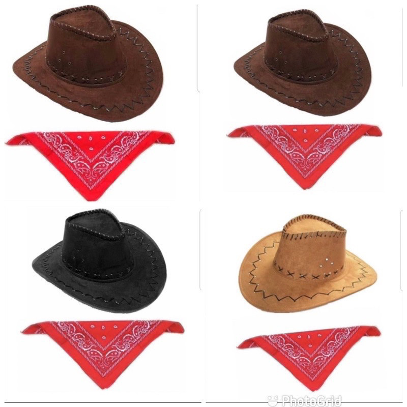 UNISEX ผู้ใหญ่และหมวก COWBOY สําหรับผู้ชายและผู้หญิง BONUS สง่างามแฟชั่น COWBOY SCARF คุณภาพสูง GADA