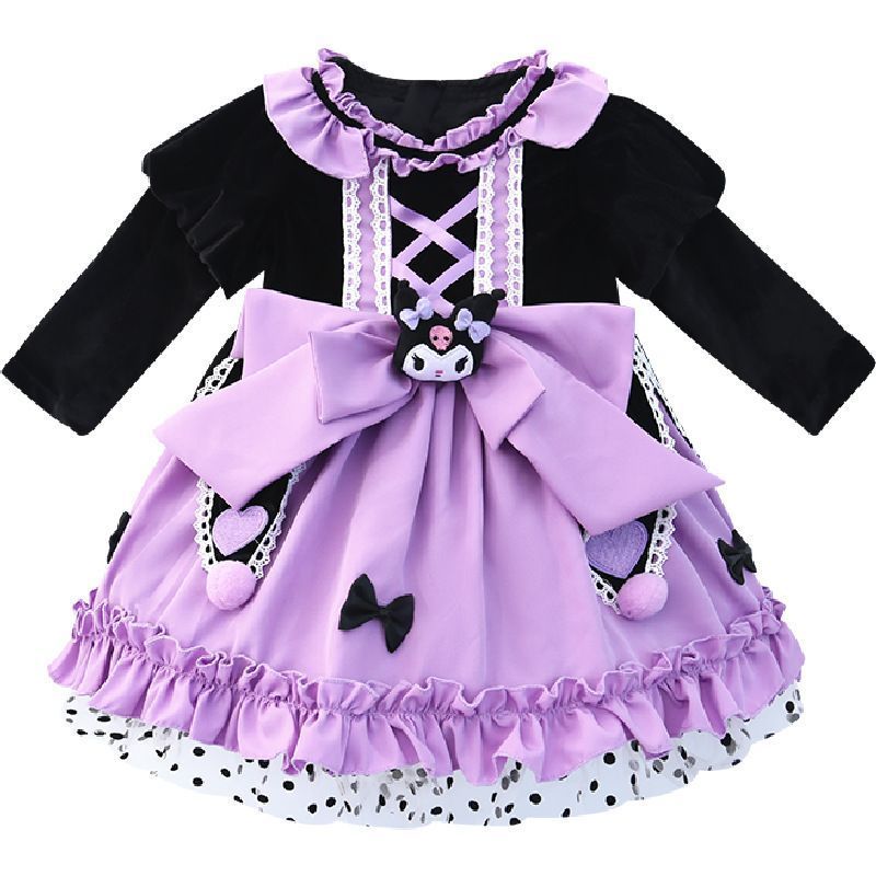ชุดเจ้าหญิง Lolita และชุดcosplay Kuromi พร้อมชุดฮาโลวีนสำหรับเด็ก