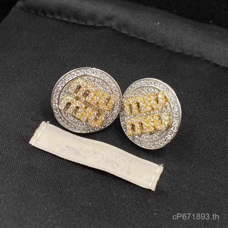 ต่างหูตัวอักษร M สไตล์หรูหรา ทำจากเงินแท้ เพชรสวarovskiเต็มเม็ด FQ8X