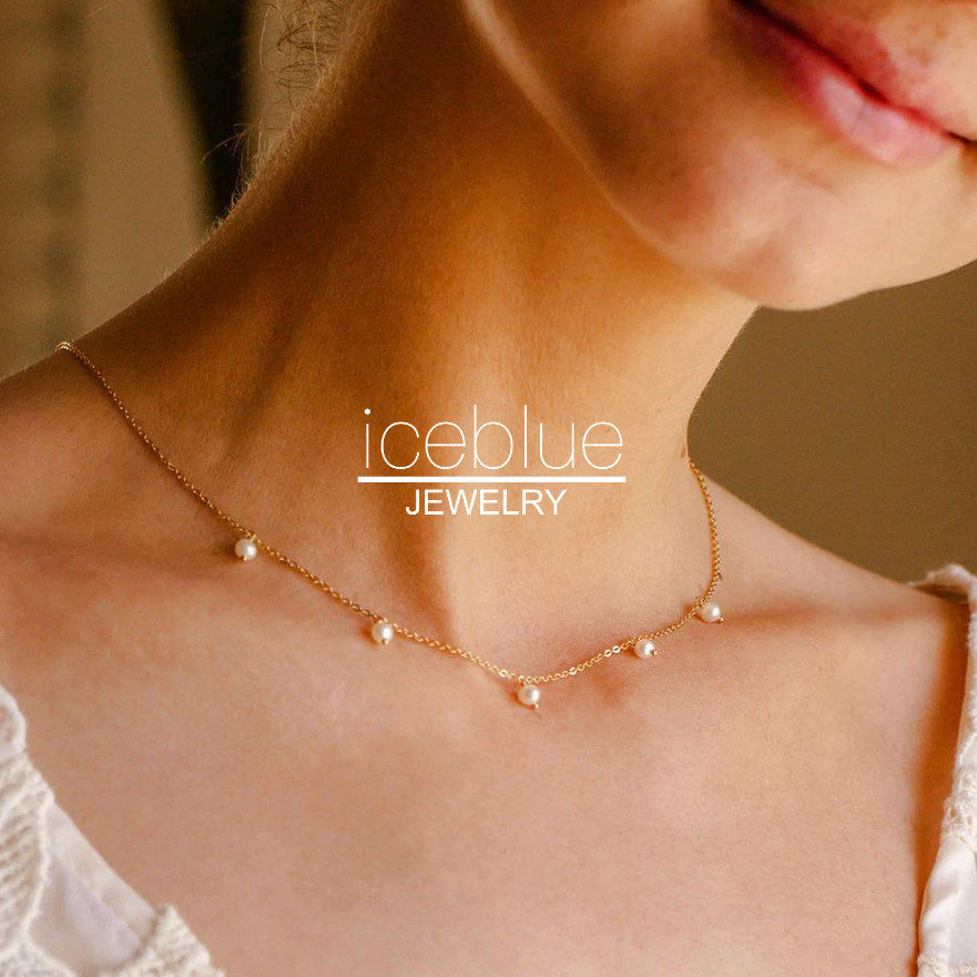 iceblueImitate Pearl พู่สร้อยคอโซ่ 14K ชุบทองกันน้ํา Non Tarnish เครื่องประดับชุบ 316L สแตนเลสสร้อยค