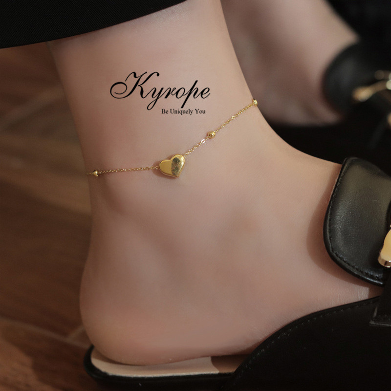 โซ่ข้อเท้ารูปหัวใจKyrope สีทอง 18K ไม่ซีดจาง ไม่แพ้ เหมาะสำหรับผู้หญิง