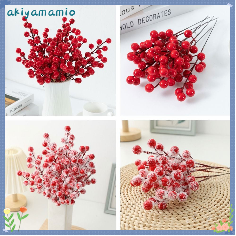 AKIYAMAMIO 10PCS สาขา Berries สีแดง, อุปกรณ์ DIY พร้อม Frost Christmas Berry สาขา, Party Supplies ห่