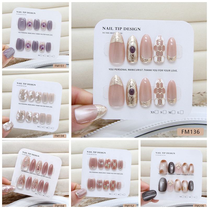 Handmade10 ชิ้นประณีตแมวตาออกแบบเล็บปลอมในขนาดที่แตกต่างกันสติกเกอร์เยลลี่ Shining Cat Eye รูปแบบรังผึ้งสวมใส่เล็บปลอม