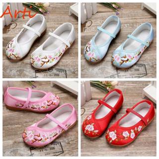 รองเท้าเต้นรำสำหรับเด็กผู้หญิง สไตล์ชาติพันธุ์ ลายดอกไม้เย็บ…