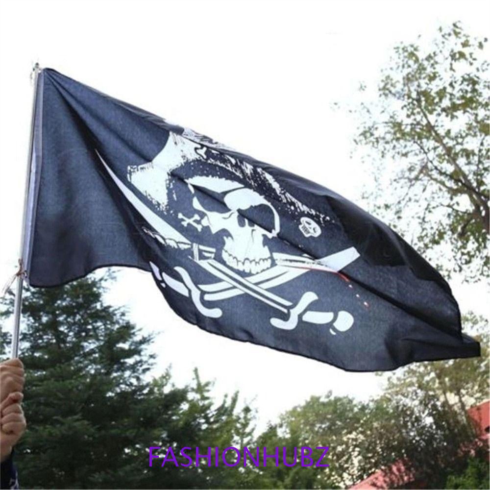 FASHIONHUBZ ธงโจรสลัด 150X90 ซม. ใหม่ดาบ Crossbones แบนเนอร์ Skull Sabres Crossbones แบนเนอร์