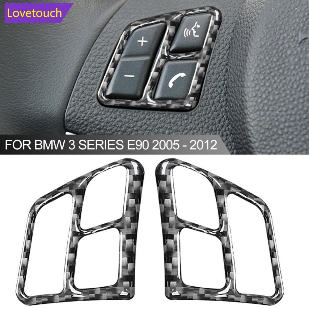 LOVETOUCH 2 ชิ้นพวงมาลัยรถยนต์ปุ่มสติกเกอร์คาร์บอนไฟเบอร์สําหรับ BMW 3 Series E90 2005 - 2012 E9V2