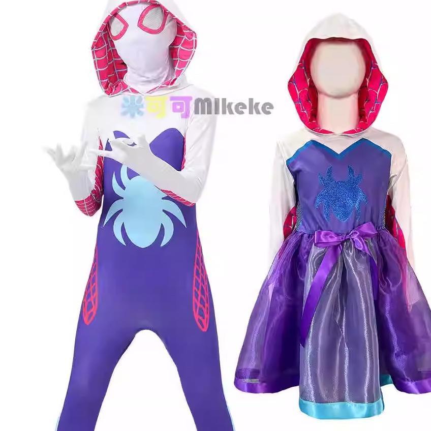 christmas เด็ก Spiderman Gewen Venom ชุดบอดี้สูทหมวก cos Suit