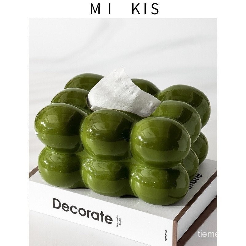Dreamerhouse Creative Green Tissue Box Household Living Room Coffee Table Ceramic Paper Box Paper Bo