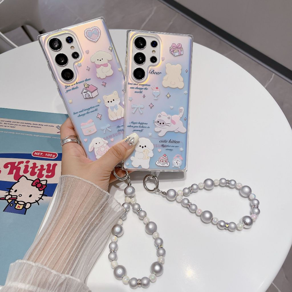น่ารัก ลูกแมว ลูกสุนัข ขนม สร้อยข้อมือ เคส Samsung Galaxy S25FE S25 Ultra S24 Ultra S24FE S23 S22 Ul