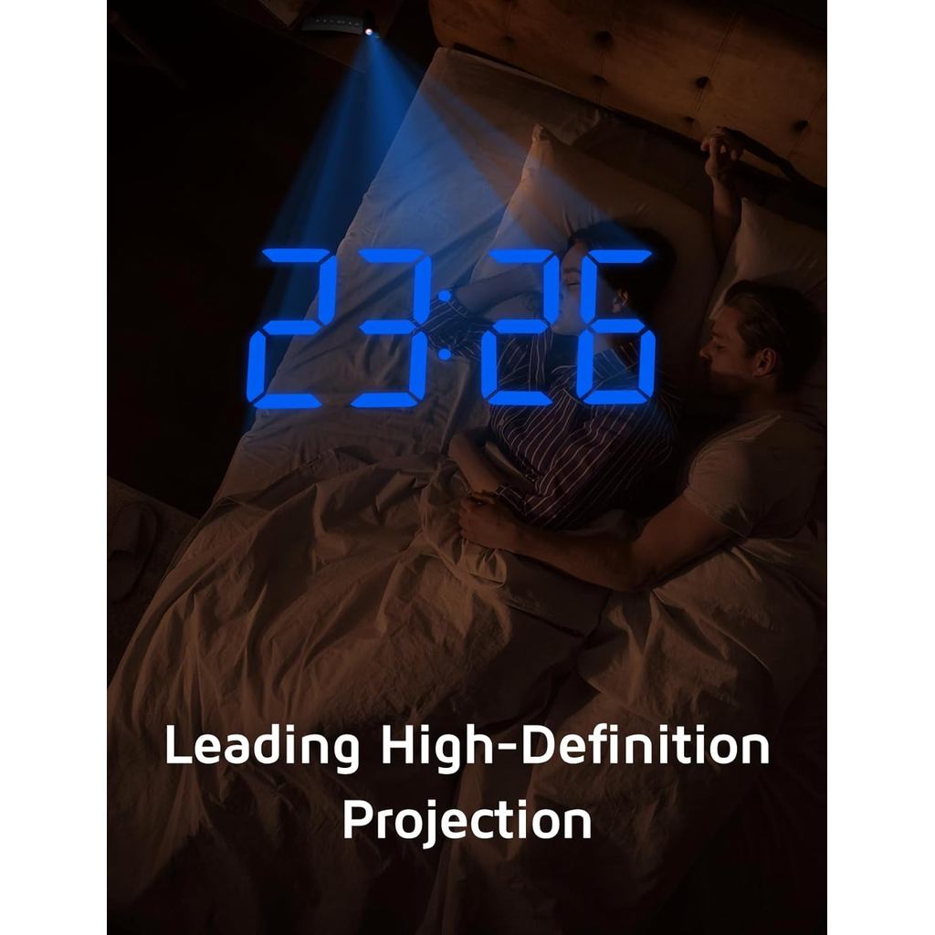 GOLOZA Projection Alarm Clock, Digital Clock with 180° Rotatable Projector, 3-Level Brightness Dimme