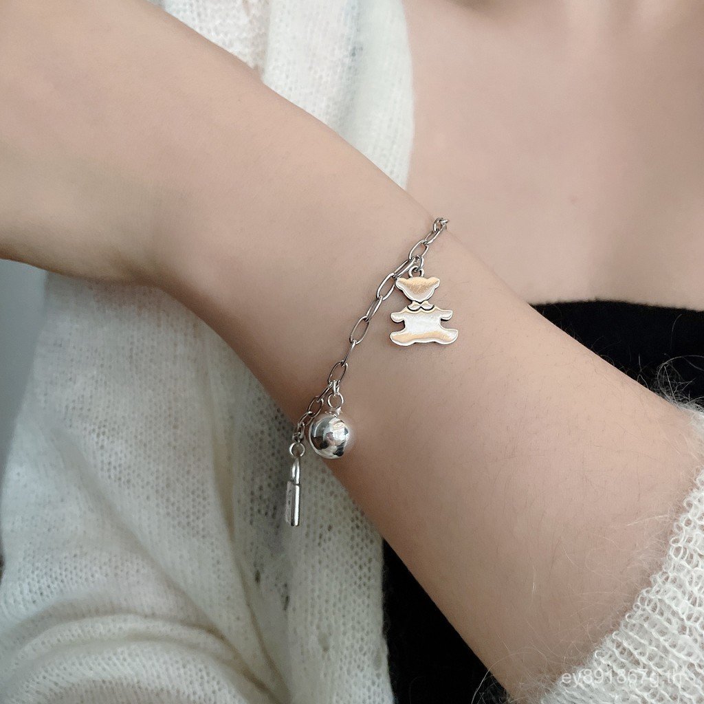 การออกแบบเงินสเตอร์ลิงอินเทรนด์น่ารัก Hip-Hop S925 สร้อยข้อมือหมี Niche หญิงที่ไม่ซ้ํากัน ins Sweet 