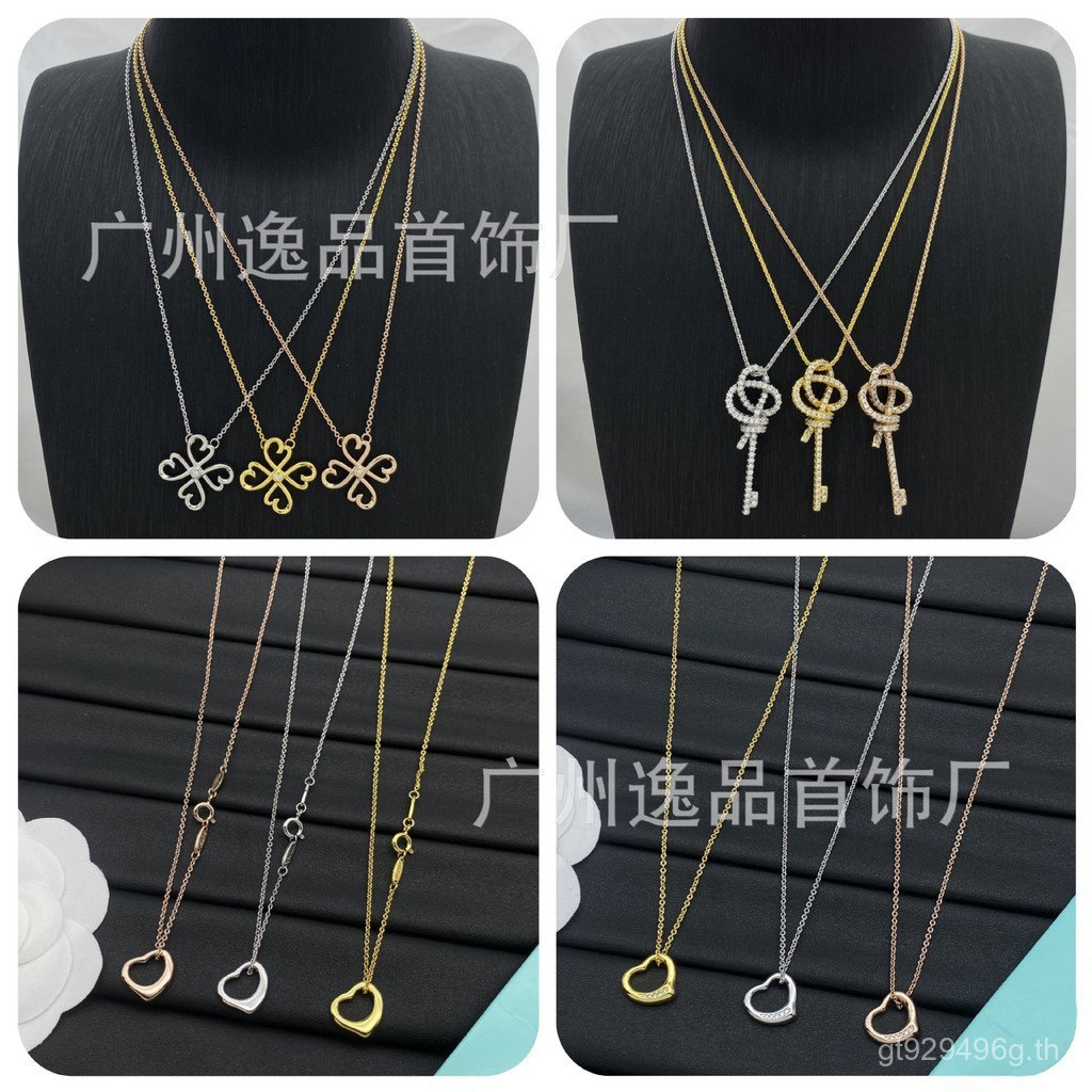 Rose Gold T Home Knot รุ่นสูง Clavicle ชุบ 18kS925 สไตล์ใหม่สร้อยคอเพชรเต็มจี้เงินหญิง Key ครึ่งเพชร