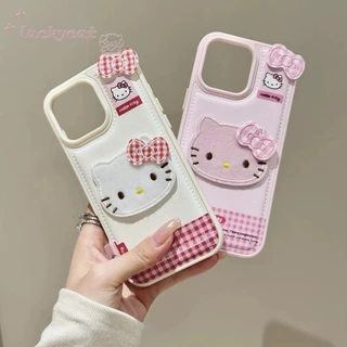 ใช้งานร่วมกับ iPhone 17 16 15 14 13 12 11 Pro Max X Xr Xs Max 7 8 Plus SE2020 เคสโทรศัพท์การ์ตูน 3D DIY น่ารักสีแดงและสีชมพู Gird Bow Cat หนังนุ่มปกหลัง