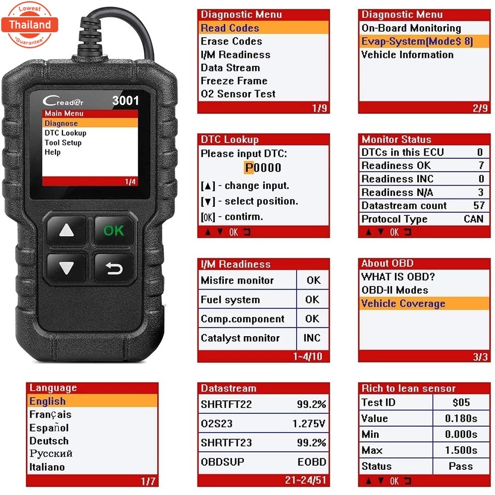 เปิดตัว x431 CR3001 รองรัฟังก์ชั่น OBDII/EOBD Creader 3001 เครื่องมือวิเคราะห์หลายภาษา PK CR319 OM12