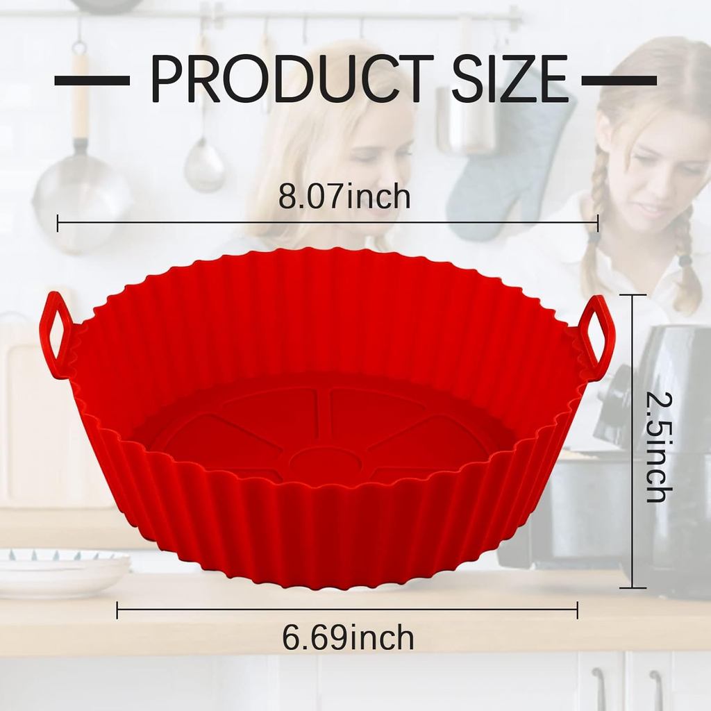Air Fryer Silicone Liners Pot,8 inch Air Fryer Basket Liners, Silicone Baking Tray Pots for 3 to 5 Q