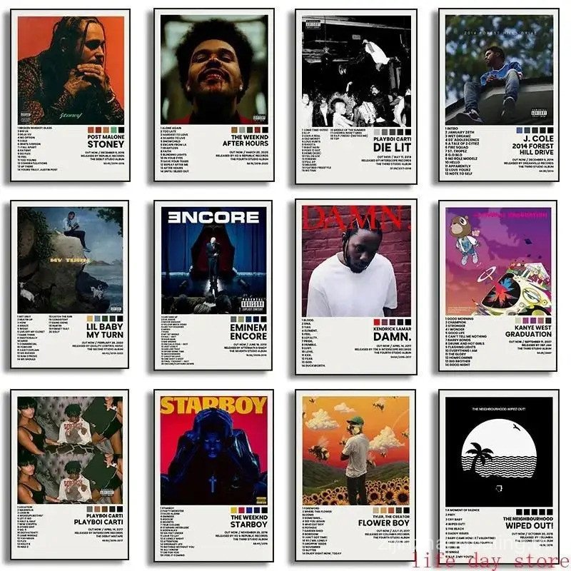 Hip Hop ศิลปิน Drake และ Eminem โปสเตอร์ พิมพ์บนผ้าใบ สำหรับตกแต่งผนังและห้อง