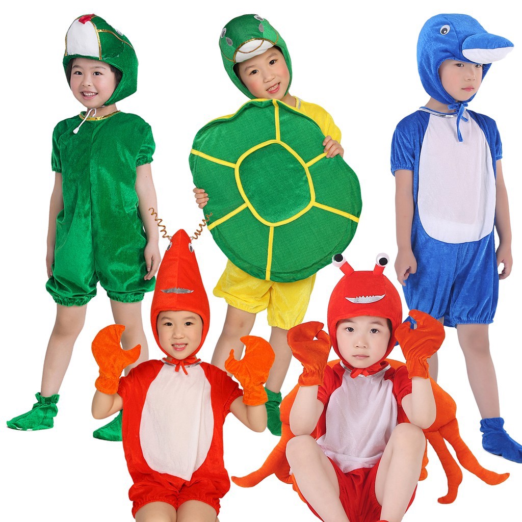 เด็ก Unisex สัตว์คอสเพลย์เครื่องแต่งกายหมวก Stage Performance Dolphin Lobster Crab งูเต่ากํามะหยี่ชุด