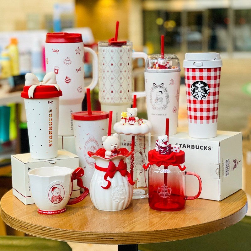 Starbucks 2025 Christmas Collectible Blog Series Bear Ribbon Glass แก้วน้ําสแตนเลส ของขวัญ - รูปที่ 3