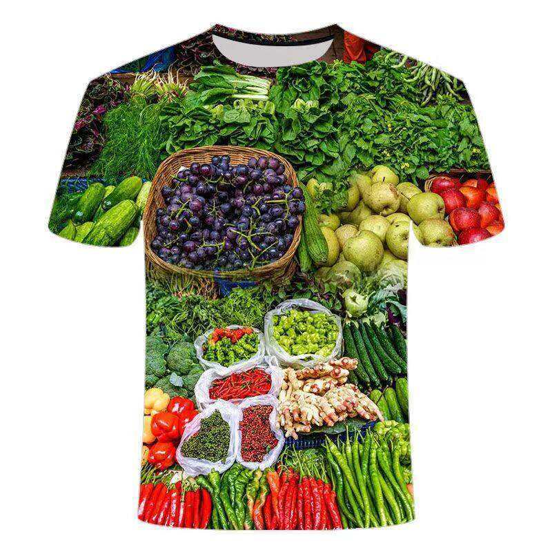 เสื้อยืดแขนสั้นลายพิมพ์ผักผลไม้สีสดใส สไตล์แฟชั่นฤดูร้อน สำหรับสวมใส่ลำลอง
