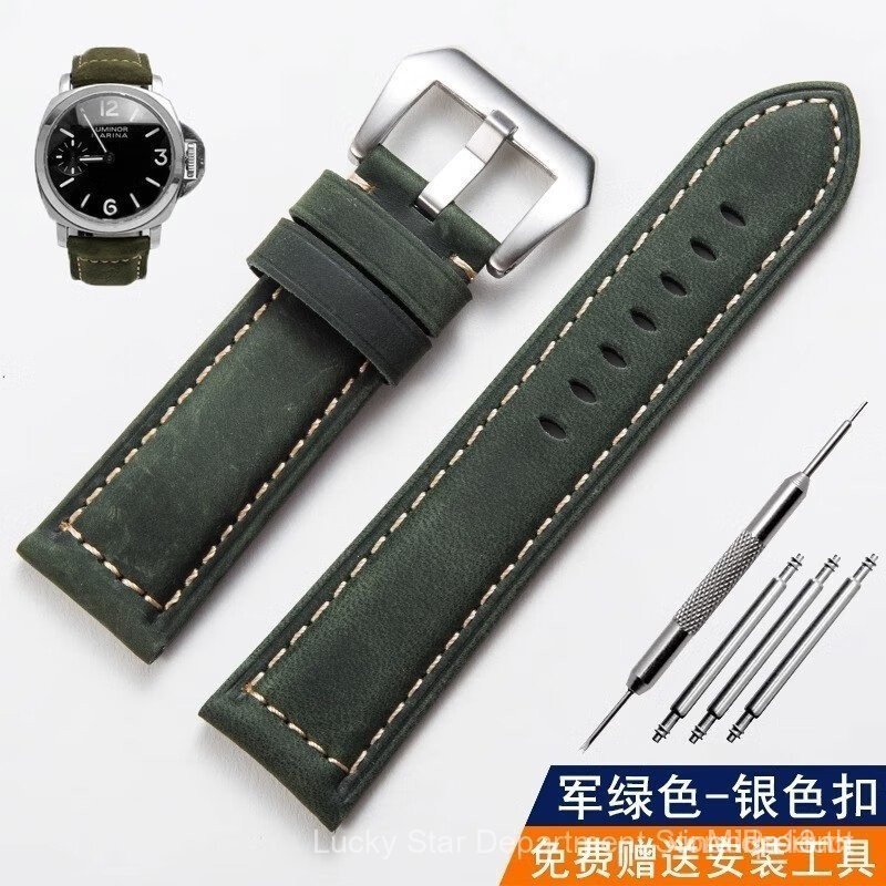 สายนาฬิกาหนัง Panerai สําหรับผู้ชาย Panerai Matte Vintage Crazy Horse สายนาฬิกาหนังอุปกรณ์เสริม Pin Buckle