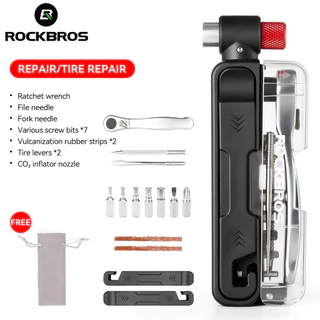 【TH Delivery】ROCKBROS ชุดเครื่องมือจักรยาน, กะทัดรัด, น้ำหนักเบา, อเนกประสงค์, พร้อมชุดปะยางฉุกเฉินและที่ฉีดน้ำยา