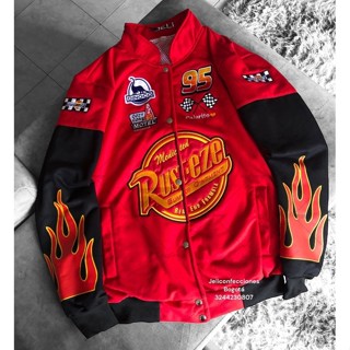 เสื้อแจ็คเก็ตผู้ชาย สไตล์ Harajuku Y2K ตัวอักษรสีแดง ลายปุ่ม…