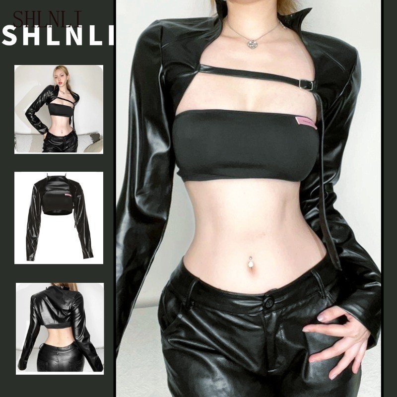 2 ชิ้น/เซ็ต เสื้อกั๊กสั้นและแจ็คเก็ตหนัง PU สไตล์เรียบหรู เหมาะสำหรับผู้หญิงในฤดูกาลเปลี่ยนแปลง