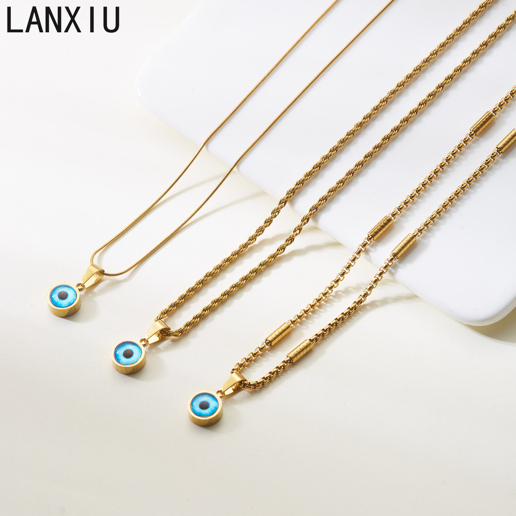 LANXIU Ins สไตล์ฝรั่งเศส Retro Evil Eye รอบจี้เครื่องประดับแฟชั่นที่ไม่ซ้ํากัน Twisted Chain Unisex อุปกรณ์เสริมอินเทรนด์ - รูปที่ 7