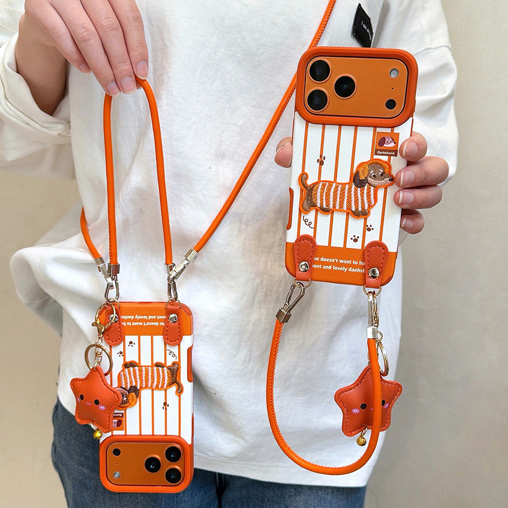 เย็บปักถักร้อยสุนัขดาวสั้นยาว กระเป๋าสะพายข้าง เชือกเส้นเล็กเคสโทรศัพท์สําหรับ ไอโฟน 17 มือโปร สูงสุด 16 15 14 13 12 กันกระแทกป้องกันปลอก – โปรปัง