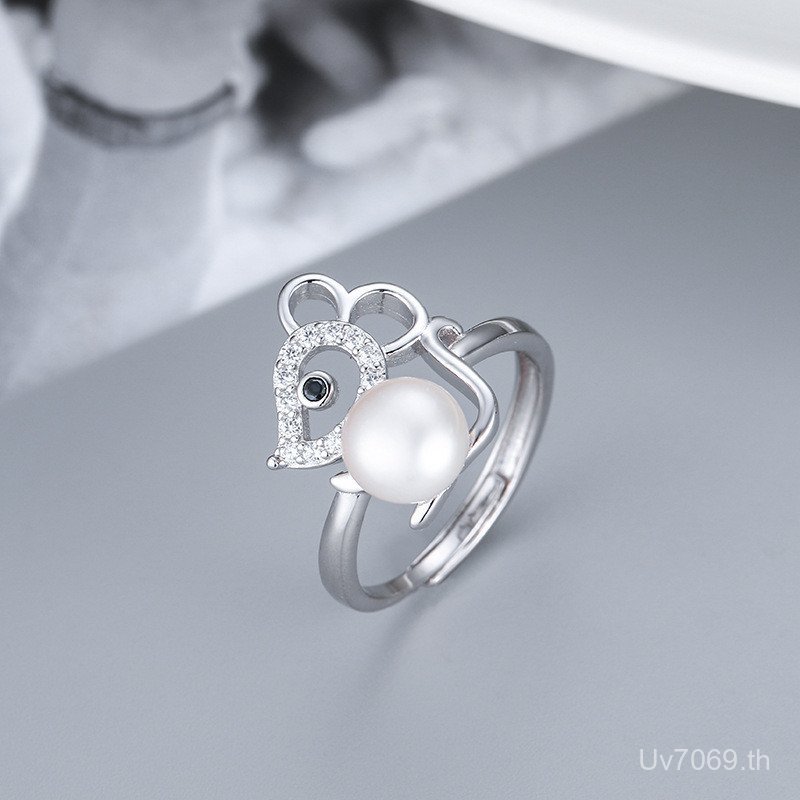 แหวนเกาหลีสไตล์เบนมิง ส925 เพชรสัญลักษณ์โชคดี ตกแต่งด้วยมุกสร้างสรรค์สำหรับ 여성 CI45