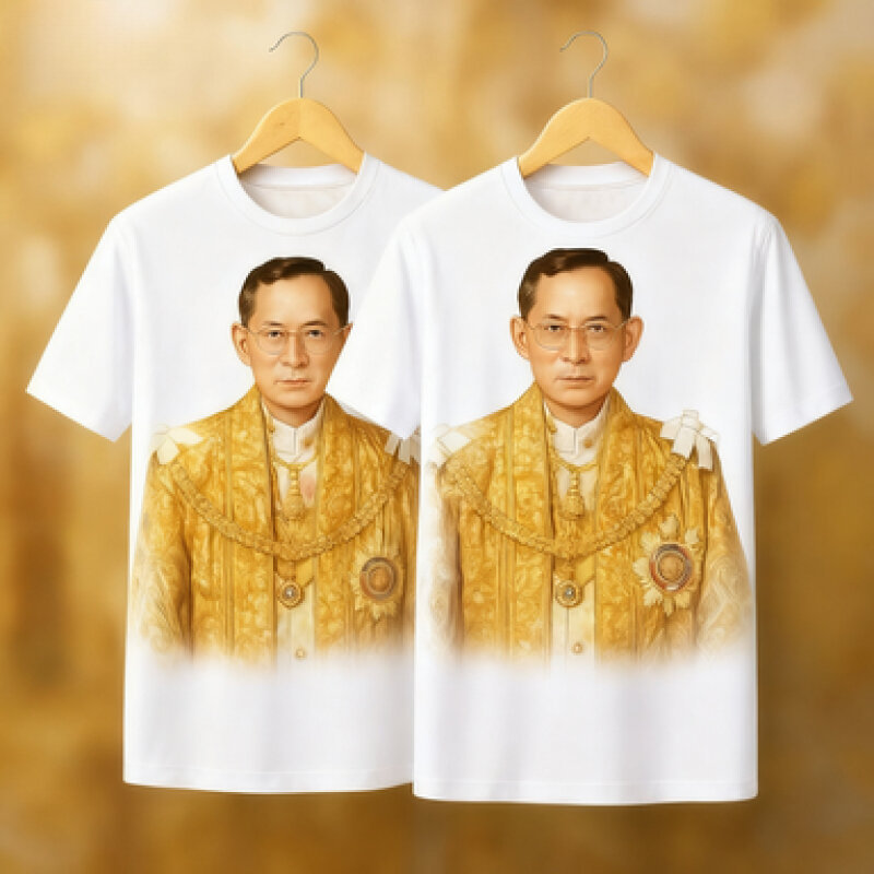 เสื้อยืดที่ระลึกวัฒนธรรมไทย ออกแบบด้วยภาพบุคคลของกษัตริย์ สีฐานหกสี แขนสั้นทรงรอบร่างสไตล์ใหม่