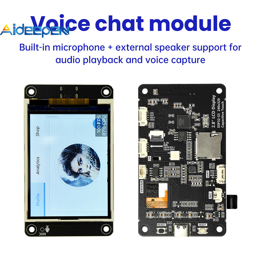 AIDEEPEN ESP32-S3 2.8 "จอแสดงผลสัมผัส TFT WiFi บอร์ดพัฒนาบลูทูธ Type-C สําหรับ IoT AI Demo Voice Assistant (Xiao Zhi AI)