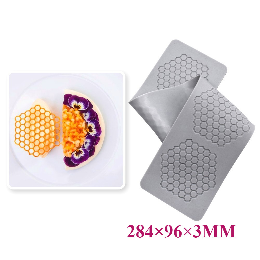 เครื่องมือตกแต่งเค้กซิลิโคน Green Leaf Honeycomb Mold 3mm สําหรับ Tuile Pudding Stock