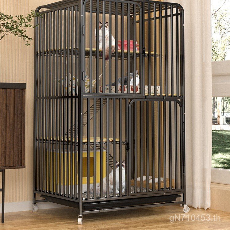 All-in-One กรงในร่มขนาดใหญ่ Cat House Occupying Cat House ในครัวเรือนกรงแมว Double-layer House ฟรี S