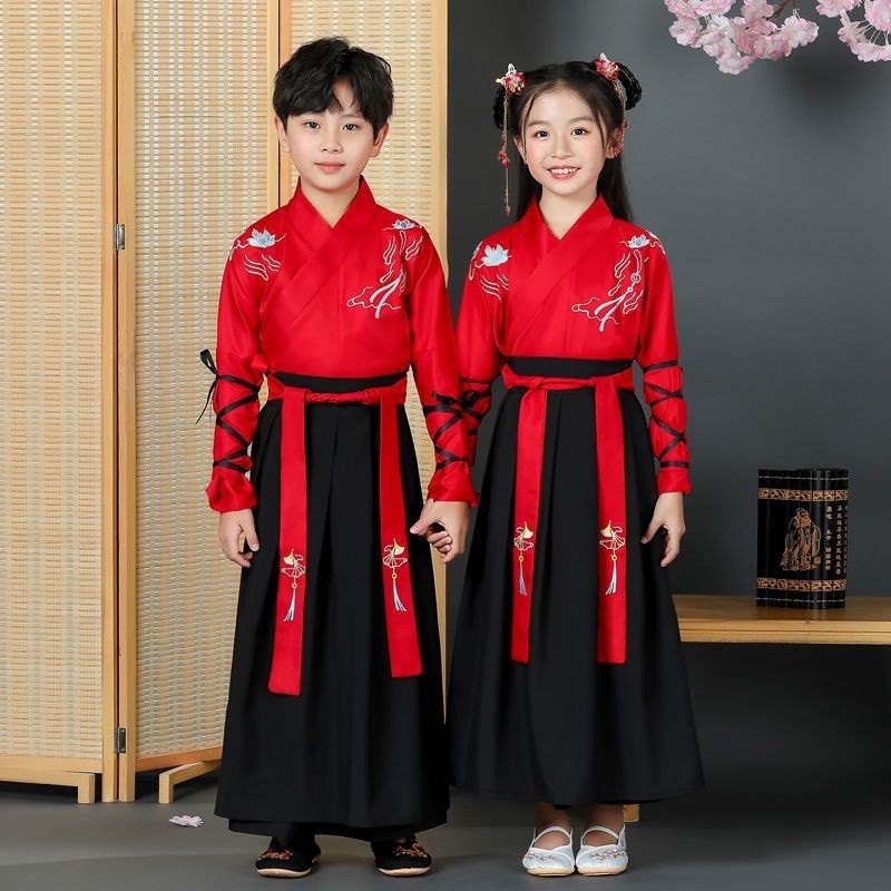 ฮันฟู ชุดแต่งกายแบบดั้งเดิม พร้อมชุดสำหรับพิธีชงชา สำหรับเด็กชายและหญิง - รูปที่ 5