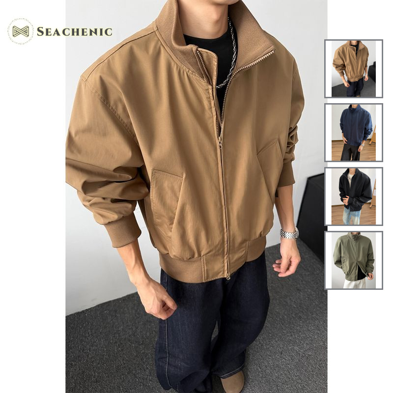 Seachenic Unisex Bomber Jacket พร้อมคอตั้งคลาสสิกสําหรับชุดลําลอง