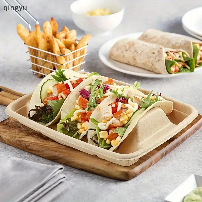 [qingyu] 20 ชิ้นทิ้ง Taco แผ่น 3 ช่อง Taco แผ่นเสิร์ฟยุ่งรับประทานอาหารถาด Tacos ผู้ถือเก็บ Tacos ตร