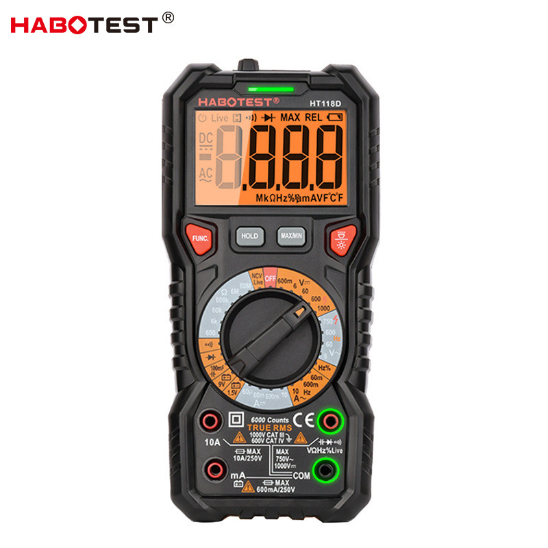 HABOTEST Factory Store HT118D มัลติมิเตอร์แบบแบบพกพา Simple Manual Range Smart Measurable Capacitor 