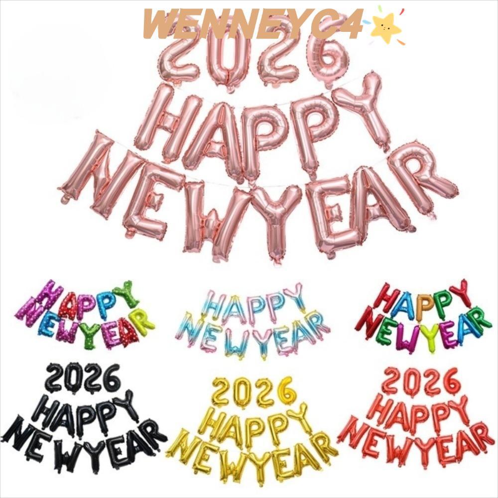 วันเนยู ลูกโป่งฟอยล์หลากสี,ตกแต่งปีมีความสุข2026ลูกโป่งตัวอักษร,อุปกรณ์ปาร์ตี้วันหยุดเครื่องประดับพอง16นิ้วชุดบอลลูน