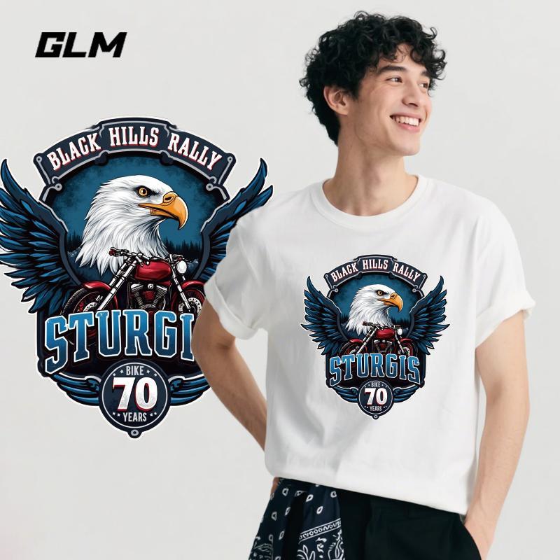เสื้อยืดพิมพ์ลายผ้าฝ้าย GLM | ไซส์ Unisex M-3XL | เครื่องหมายนกอินทรี งานเอสเซนเชียล | สะดวกสบายและระบายอากาศได้ YHX-375-F3