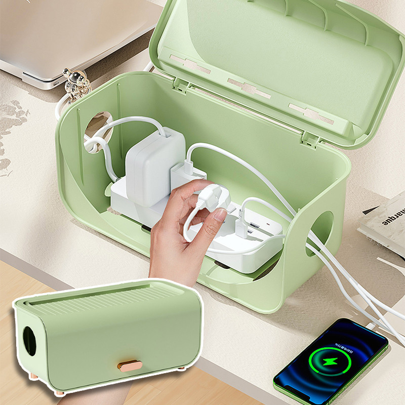 กล่องเก็บปลั๊กไฟ กล่องจัดระเบียบสายไฟ ฝาปิดกันฝุ่น กล่องพลาสติกเก็บสายชาร์จใหญ่ Cable Management Box - รูปที่ 2