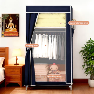 iETH ตู้เสื้อผ้า 70cm แบบม่านข้าง กันฝุ่น/กันแมลง 100% โครงเหล็กกัลวาไนซ์ แข็งแรงทนทาน ไม่เป็นสนิม เหมาะสำหรับคอนโดและหอพัก