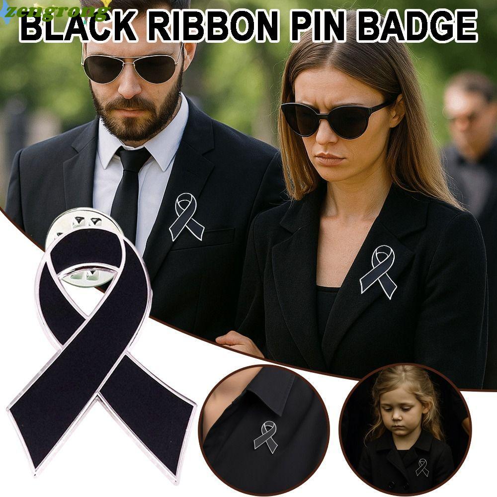 ZENGRONG เข็มกลัดริบบิ้นสีดำ เคลือบเงางาม ออกแบบมาสำหรับการไว้อาลัยในงานศพและเหตุการณ์สำคัญ