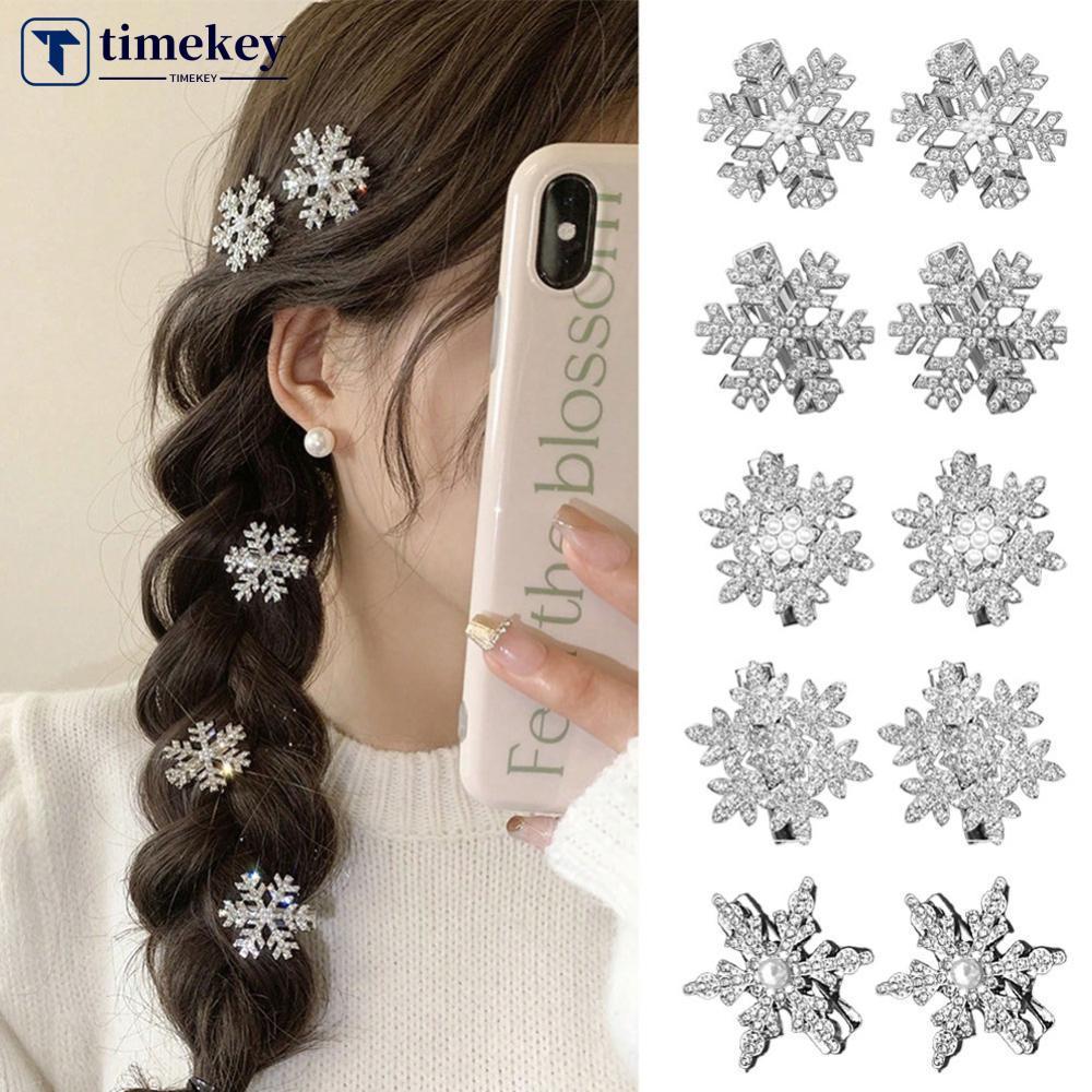 กิ๊บติดผมหัวใจคริสตัลและเพียรล์ สโนว์ฟlake ส่องประกาย พร้อมคลิปด้านข้าง ของขวัญแฟชันน่ารัก